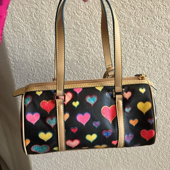 Black with multi colored hearts satchel bag - Picture 3 of 17